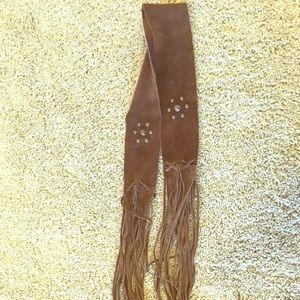 Fringe belt brown suede boho western